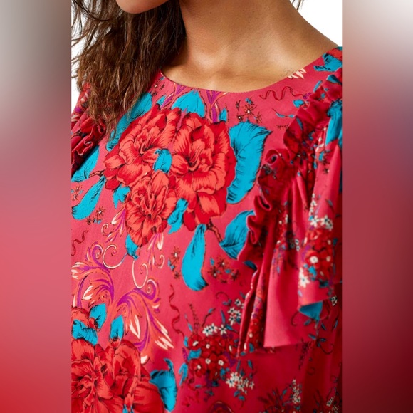 🔖 FREE PEOPLE
Yara Printed Flutter-Sleeve Floral Minidress Pink Red OB1705306 - Picture 7 of 10